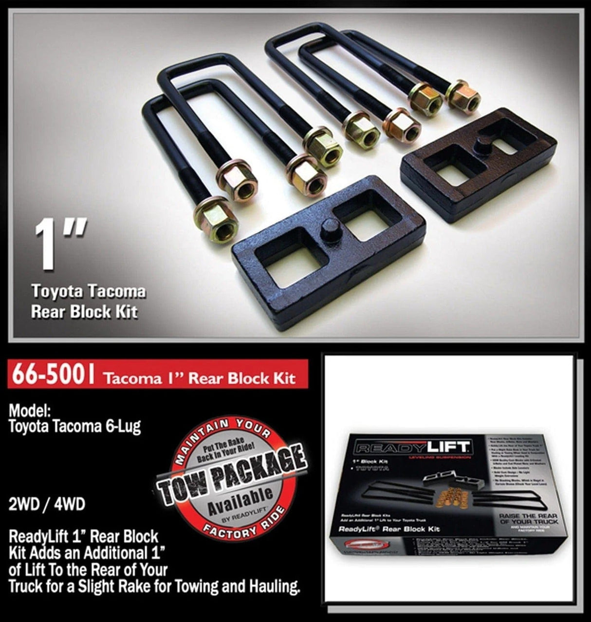 ReadyLift Suspension Block and U-Bolt Kit ReadyLift 66-5001 Rear Block Kit Fits 95-23 Tacoma Tundra