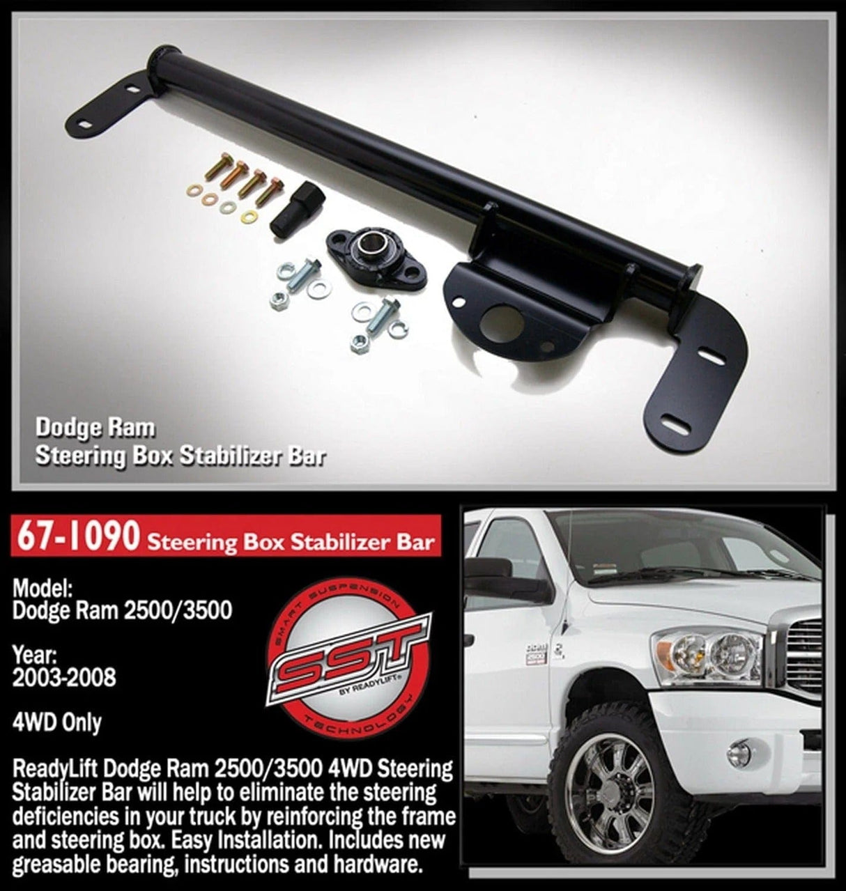 ReadyLift Steering Gear Brace ReadyLift 67-1090 Steering Box Stabilizer Bar Fits Ram 1500 Ram 2500 Ram 3500