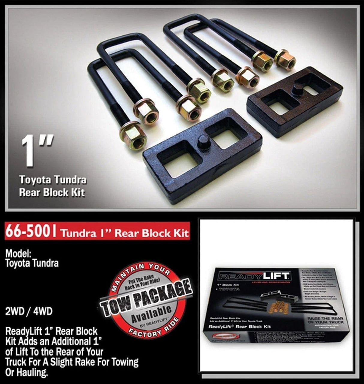 ReadyLift Suspension Block and U-Bolt Kit ReadyLift 66-5001 Rear Block Kit Fits 95-23 Tacoma Tundra